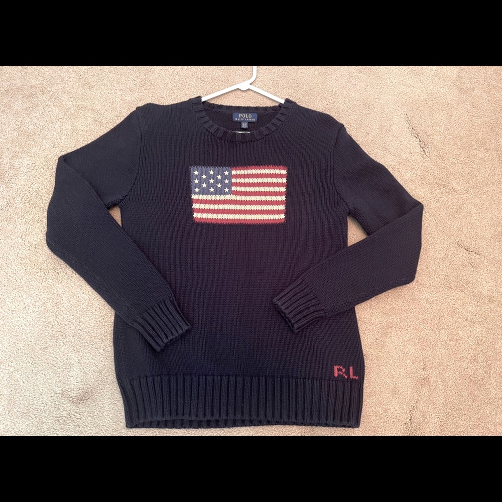 Polo Ralph Lauren boys Navy US flag Sweater Size XL (18-20)